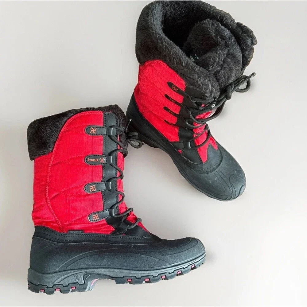 Women’s Kamik Fortress Waterproof Snow Boots Red/Black Mid-Calf Size 10